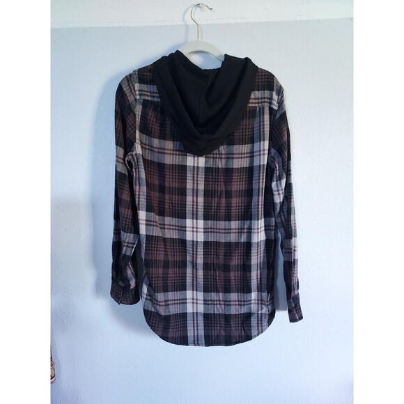 Modern Amusement Hooded Flannel Button up Shirt Mens Small Front Pockets - Picture 2 of 4